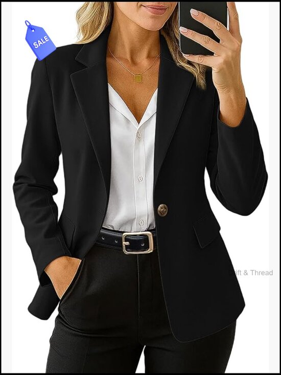 Jackets & Blazers - Women's Blazer Open Front Long Sleeve Business Casual Jacket with Pockets